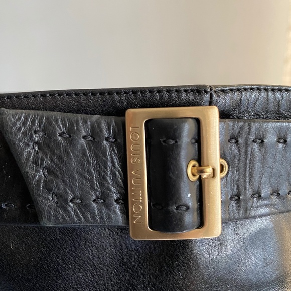Louis Vuitton black leather zipper knee high boots heels 37.5 silver buckle 7.5 - Picture 3 of 15